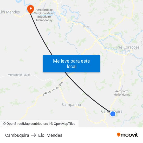 Cambuquira to Elói Mendes map