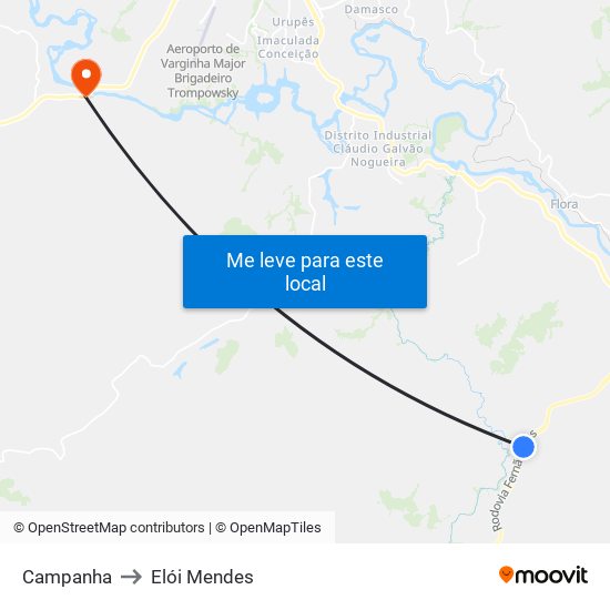 Campanha to Elói Mendes map