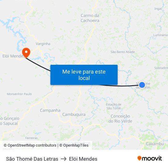 São Thomé Das Letras to Elói Mendes map