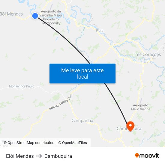 Elói Mendes to Cambuquira map