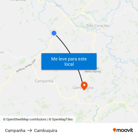 Campanha to Cambuquira map