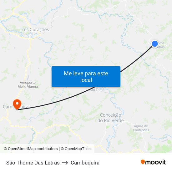 São Thomé Das Letras to Cambuquira map