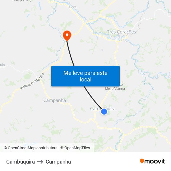 Cambuquira to Campanha map