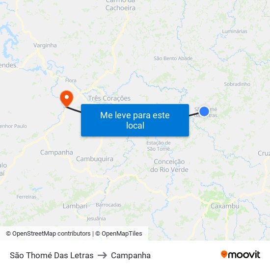 São Thomé Das Letras to Campanha map