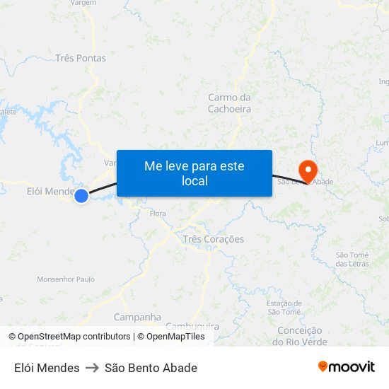 Elói Mendes to São Bento Abade map