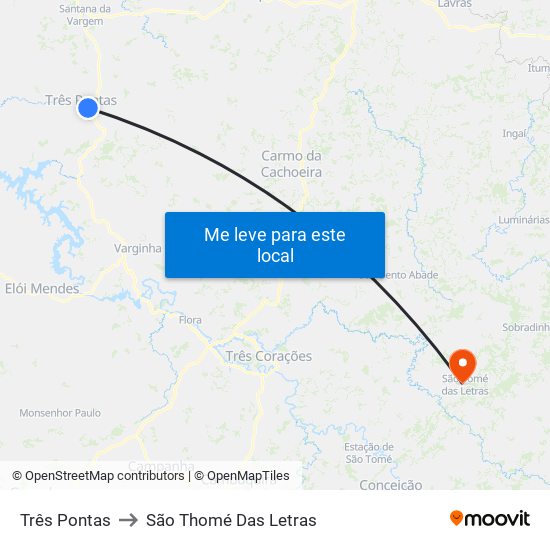 Três Pontas to São Thomé Das Letras map