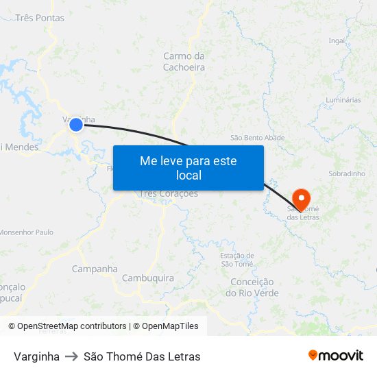 Varginha to São Thomé Das Letras map