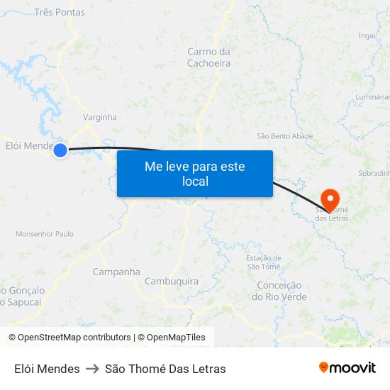 Elói Mendes to São Thomé Das Letras map