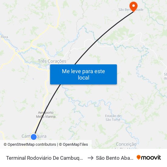 Terminal Rodoviário De Cambuquira to São Bento Abade map