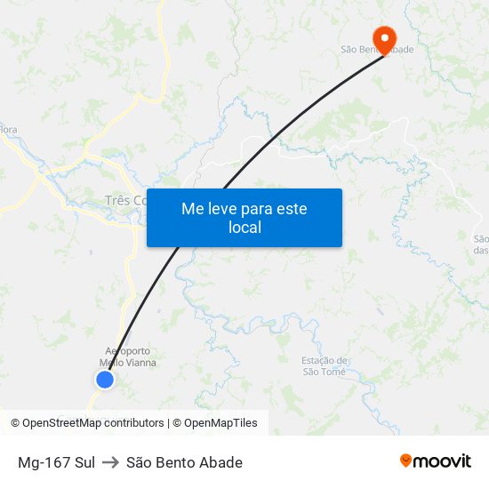 Mg-167 Sul to São Bento Abade map