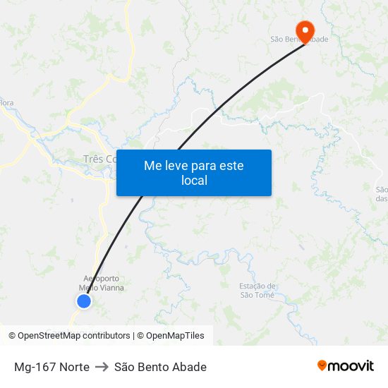 Mg-167 Norte to São Bento Abade map