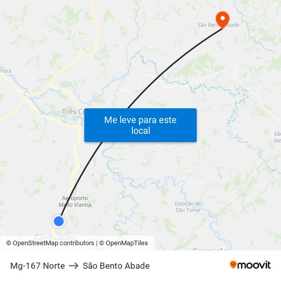 Mg-167 Norte to São Bento Abade map
