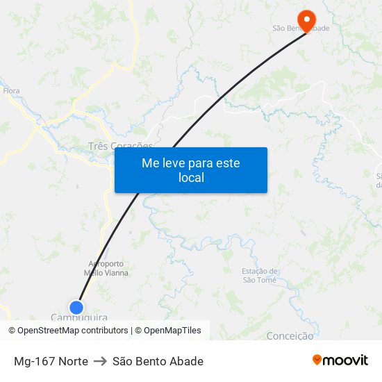 Mg-167 Norte to São Bento Abade map