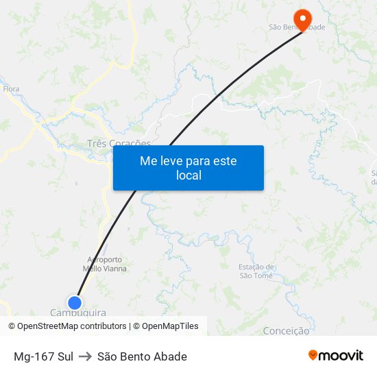 Mg-167 Sul to São Bento Abade map