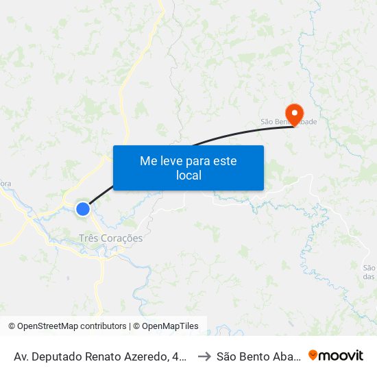 Av. Deputado Renato Azeredo, 4150 to São Bento Abade map