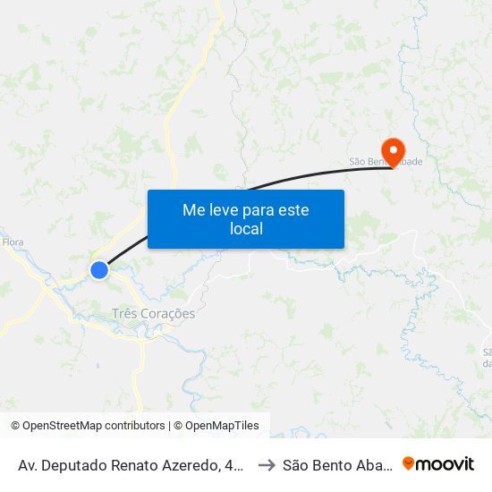 Av. Deputado Renato Azeredo, 4951 to São Bento Abade map