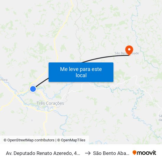 Av. Deputado Renato Azeredo, 4900 to São Bento Abade map