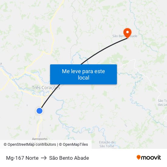 Mg-167 Norte to São Bento Abade map