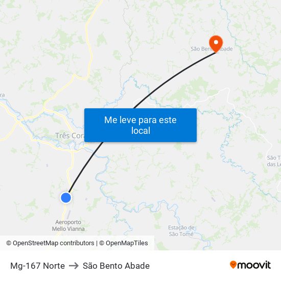 Mg-167 Norte to São Bento Abade map