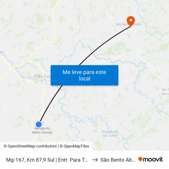 Mg-167, Km 87,9 Sul | Entr. Para Taquaral to São Bento Abade map