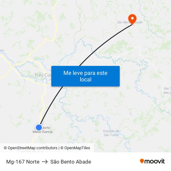 Mg-167 Norte to São Bento Abade map