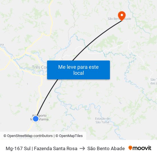 Mg-167 Sul | Fazenda Santa Rosa to São Bento Abade map