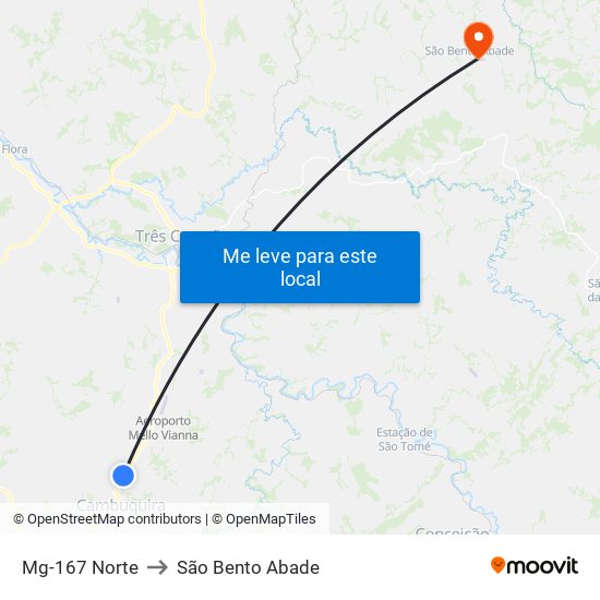 Mg-167 Norte to São Bento Abade map