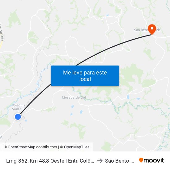 Lmg-862, Km 48,8 Oeste | Entr. Colônia Santa Fé to São Bento Abade map