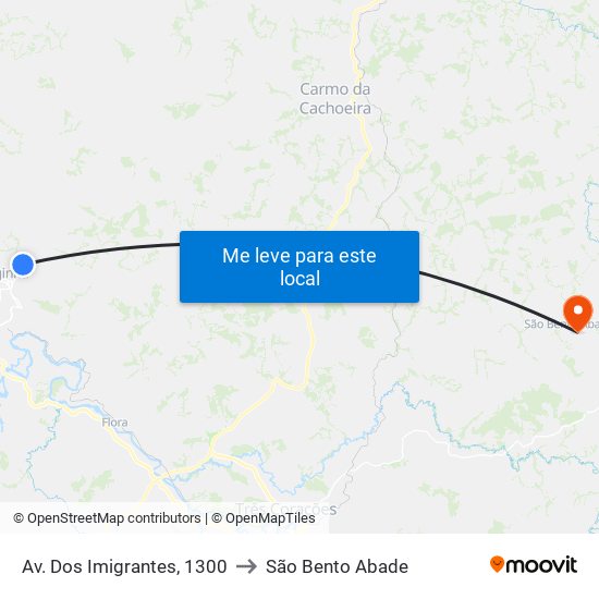 Av. Dos Imigrantes, 1300 to São Bento Abade map