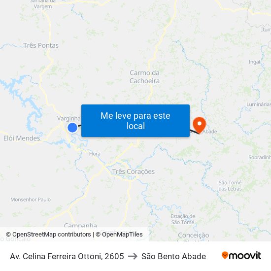 Av. Celina Ferreira Ottoni, 2605 to São Bento Abade map