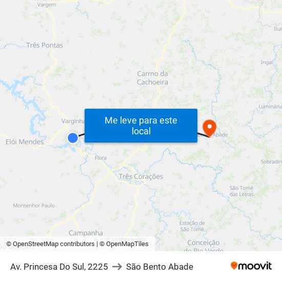 Av. Princesa Do Sul, 2225 to São Bento Abade map