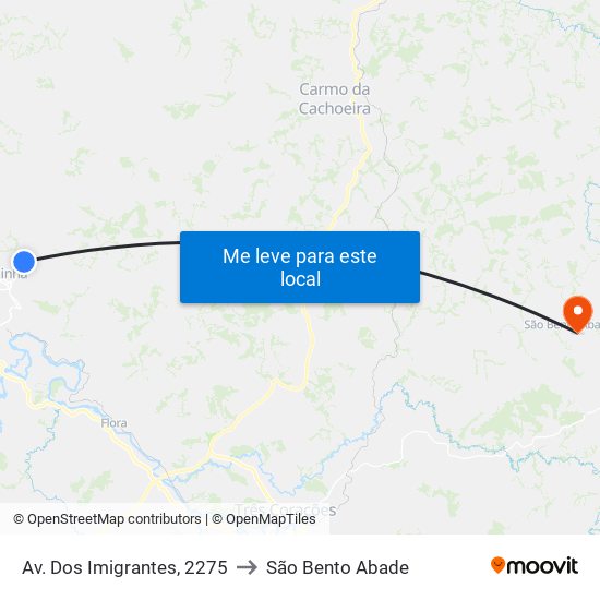 Av. Dos Imigrantes, 2275 to São Bento Abade map