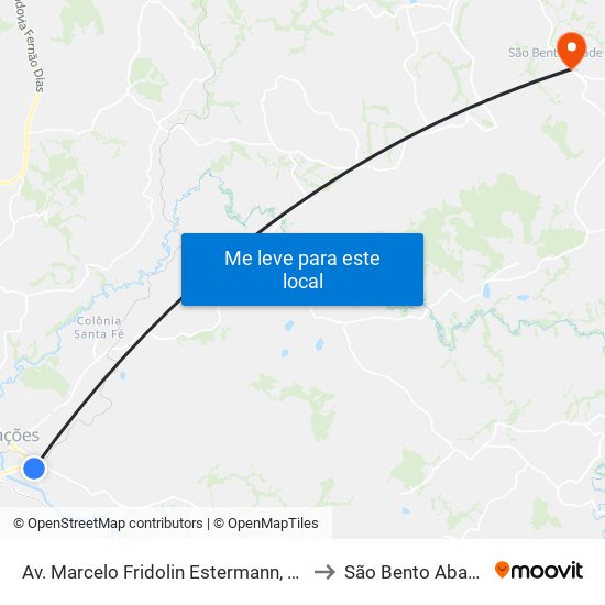 Av. Marcelo Fridolin Estermann, 73 to São Bento Abade map