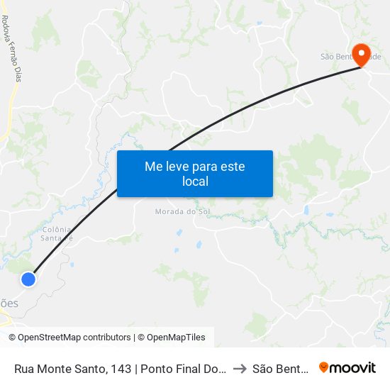 Rua Monte Santo, 143 | Ponto Final Do Jardim Belo Horizonte to São Bento Abade map