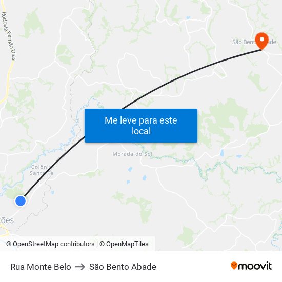 Rua Monte Belo to São Bento Abade map