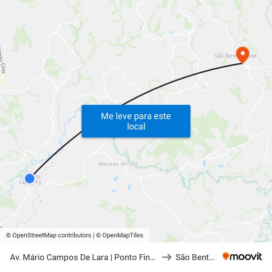 Av. Mário Campos De Lara | Ponto Final Da Colônia Santa Fé to São Bento Abade map