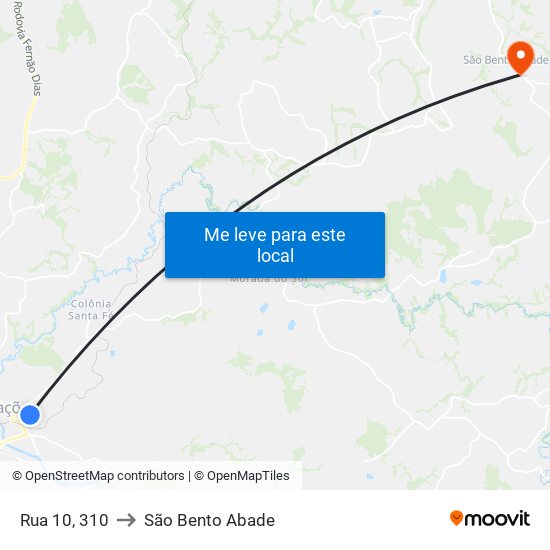 Rua 10, 310 to São Bento Abade map