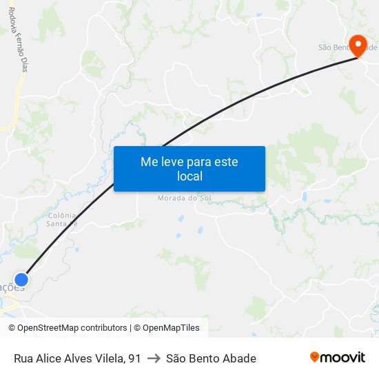 Rua Alice Alves Vilela, 91 to São Bento Abade map