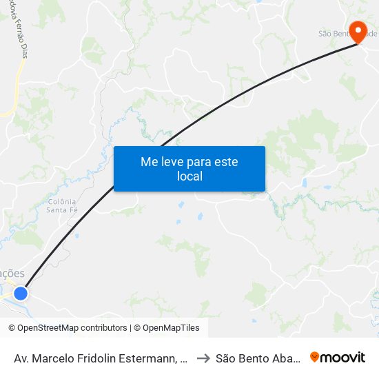 Av. Marcelo Fridolin Estermann, 58 to São Bento Abade map