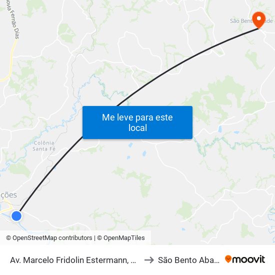 Av. Marcelo Fridolin Estermann, 446 to São Bento Abade map