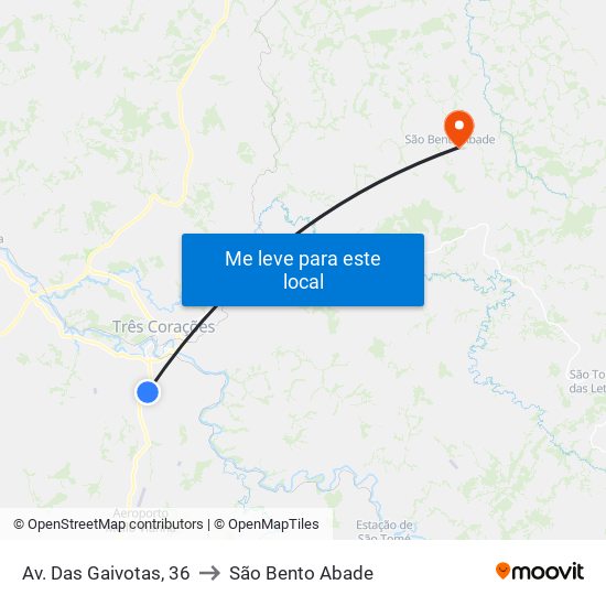 Av. Das Gaivotas, 36 to São Bento Abade map