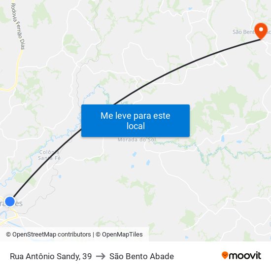 Rua Antônio Sandy, 39 to São Bento Abade map