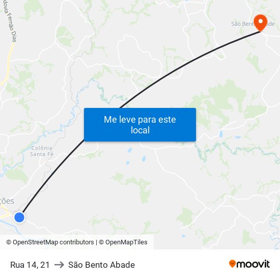 Rua 14, 21 to São Bento Abade map