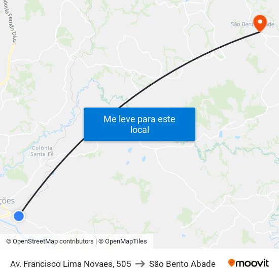 Av. Francisco Lima Novaes, 505 to São Bento Abade map