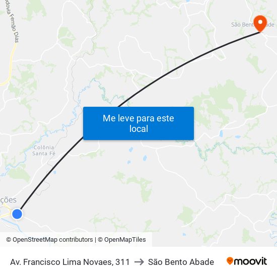 Av. Francisco Lima Novaes, 311 to São Bento Abade map