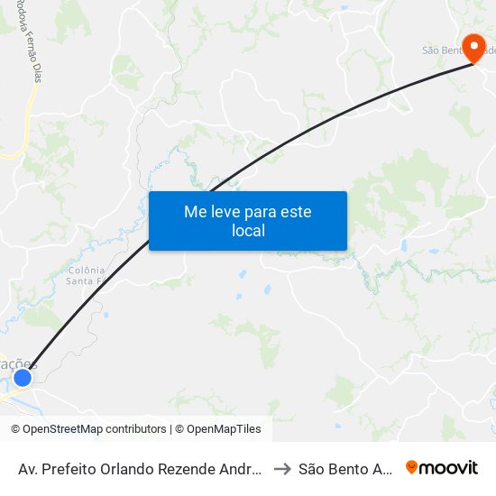 Av. Prefeito Orlando Rezende Andrade, 508 to São Bento Abade map