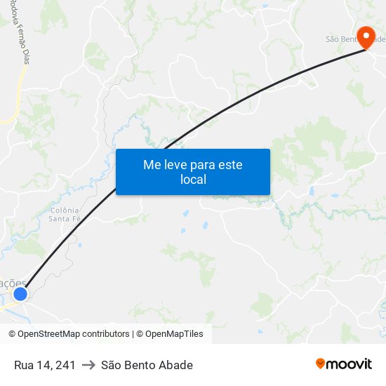 Rua 14, 241 to São Bento Abade map