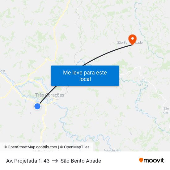 Av. Projetada 1, 43 to São Bento Abade map
