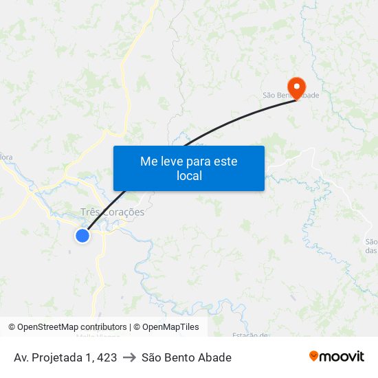 Av. Projetada 1, 423 to São Bento Abade map