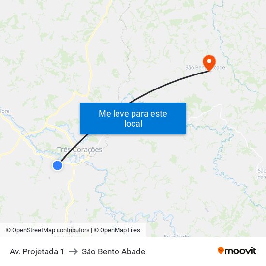 Av. Projetada 1 to São Bento Abade map